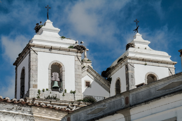 St&ouml;rche auf dem Kirchturm, Portugal